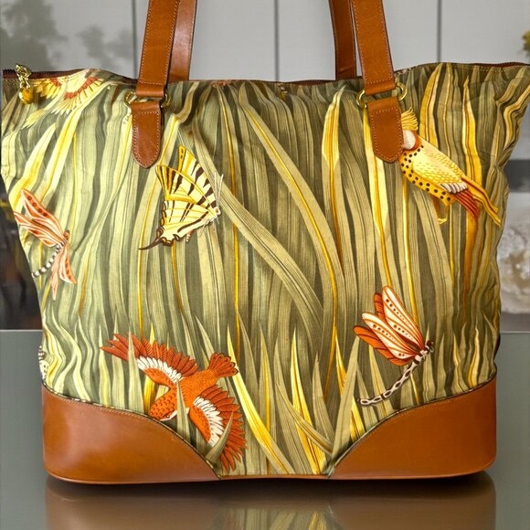 Salvatore Ferragamo Vintage Foldable Canvas and Leather Botanical Tote with COA - Picture 1 of 16
